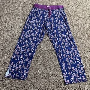 Munki Munki Pants Womens Medium Blue Sock Monkey Sleep Pajama Lounge Purple